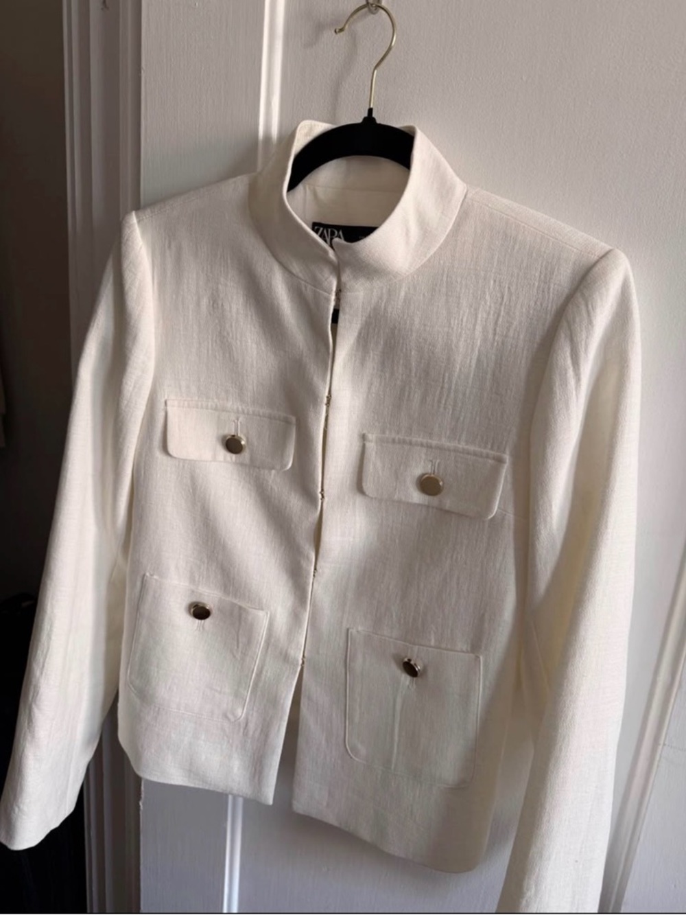 Zara Cream Collarless Jacket with Gold Buttons